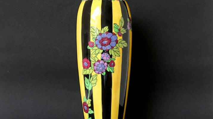 C. Catteau - High vase (44 cm) with decor of dahlias